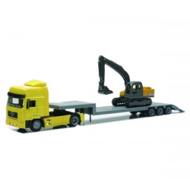 CAMION 1/43ème MAN JAUNE AVEC ENGINS DE CHANTIER