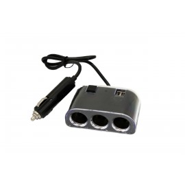 TRIPLE PRISE ALLUME CIGARE 12/24V + 2 USB 2.1A AVEC INTERRUPTEUR