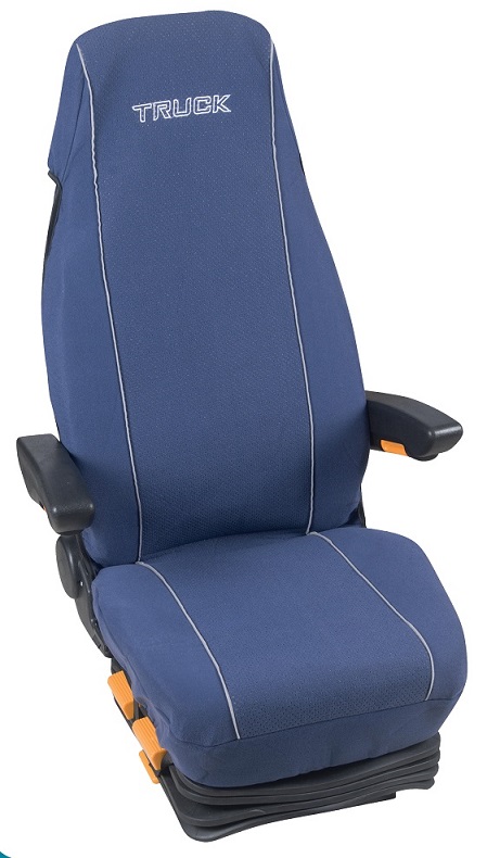 Housse universelle pour si&egrave;ge de camion matelasse bleu avec logo TRUCK