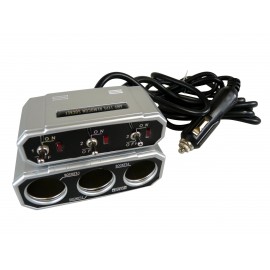 TRIPLE PRISE ALLUME-CIGARE 5A+ CABLES 2M+3 INTERRUPTEURS LED-12/24V 