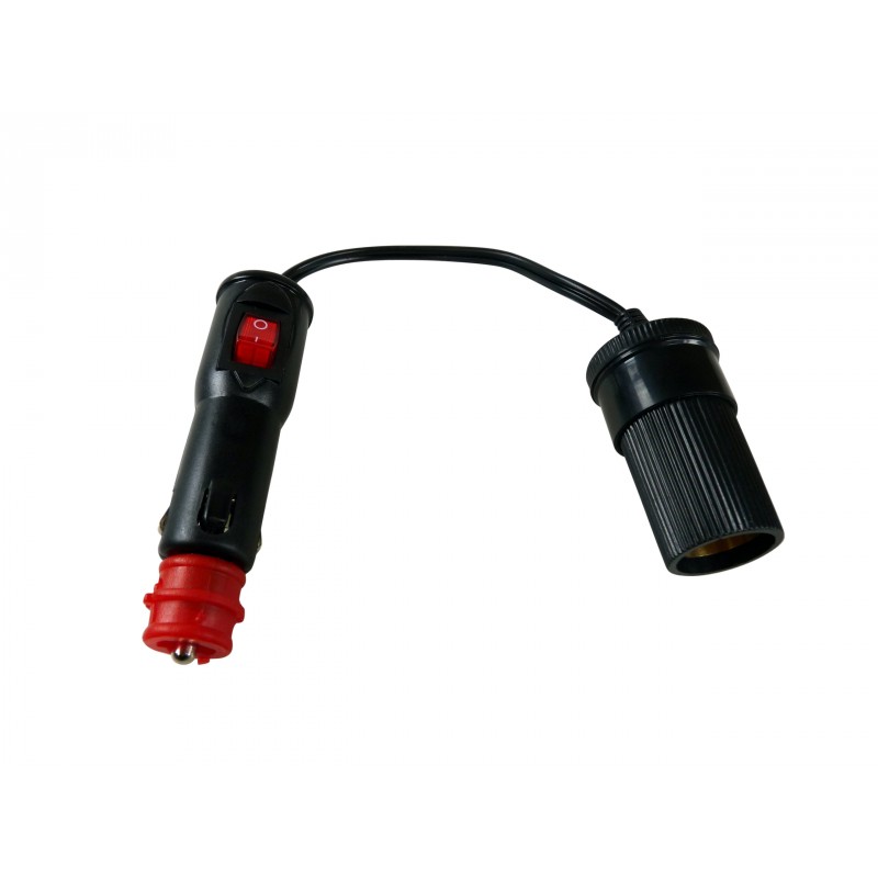 PRISE AC DOUBLE EMBOUT AVEC INTERRUPTEUR FICHE FEMELLE 12/24V 8A 