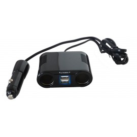 DOUBLE PRISE ALLUME-CIGARE + 2 USB 2,1A + CORDON 1M + LED - 12V/24V
