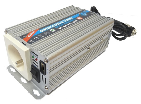 Convertisseur de tension 24V / 220V&#160; 150W avec prise USB-A&#160; 2A
