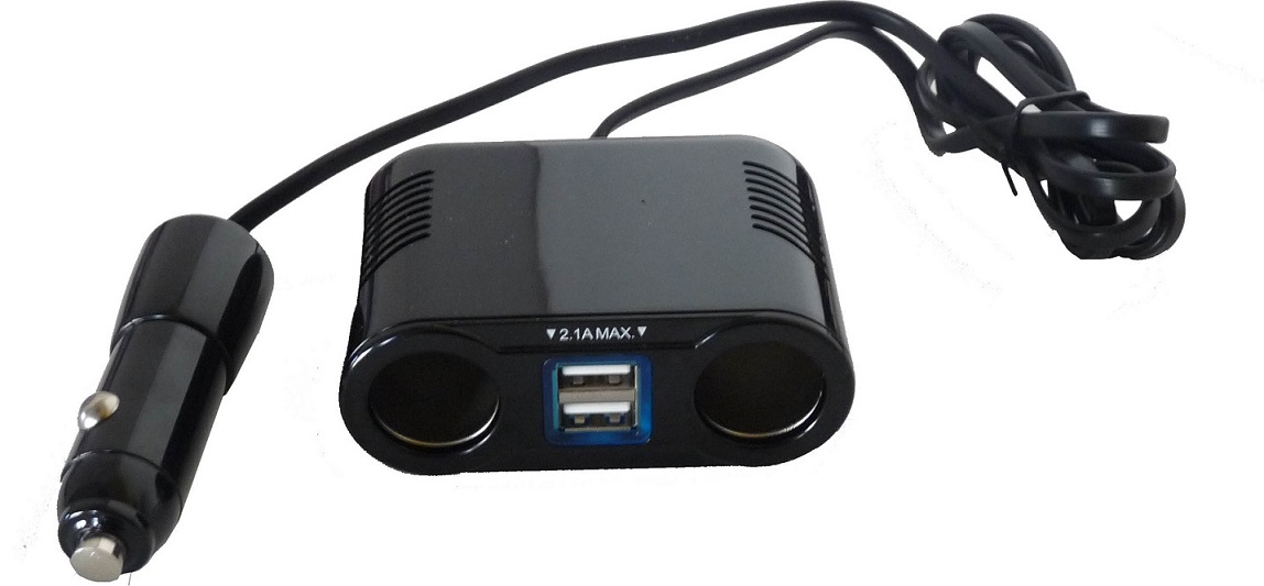 Double prise allume-cigare 12V /24V + 2 USB 2,1A max