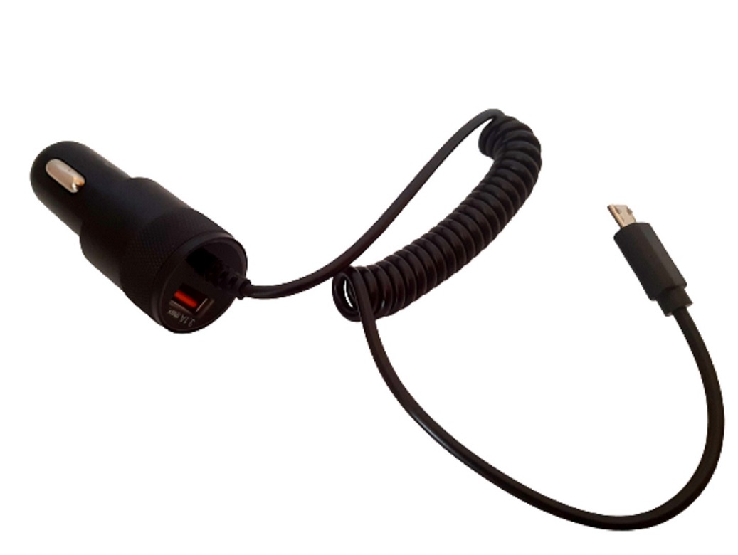 Chargeur allume cigare 12V / 24V&#160; Micro USB + USB A 3.1A&#160; suppl&eacute;mentaire avec c&#226;ble spirale 1m