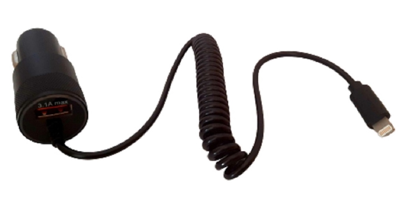 Chargeur allume cigare 12V / 24V&#160; Lightning + USB A 3.1A&#160; suppl&eacute;mentaire avec c&#226;ble spirale 1m