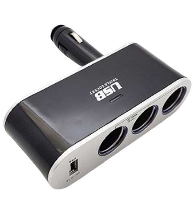 Triple prise allume cigare 12V / 24V&#160; avec 1 USB 2.1A