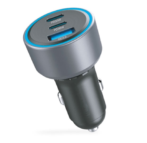 Chargeur de voiture 12V/24V triple USB charge rapide 60W total&#160; USB-A QC3.0 30W + 2x USB-C PD 30W