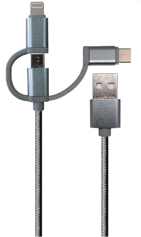 C&#226;ble 3 embouts charge et donn&eacute;es 2A&#160; USB A vers Micro USB / iPhone / USB C