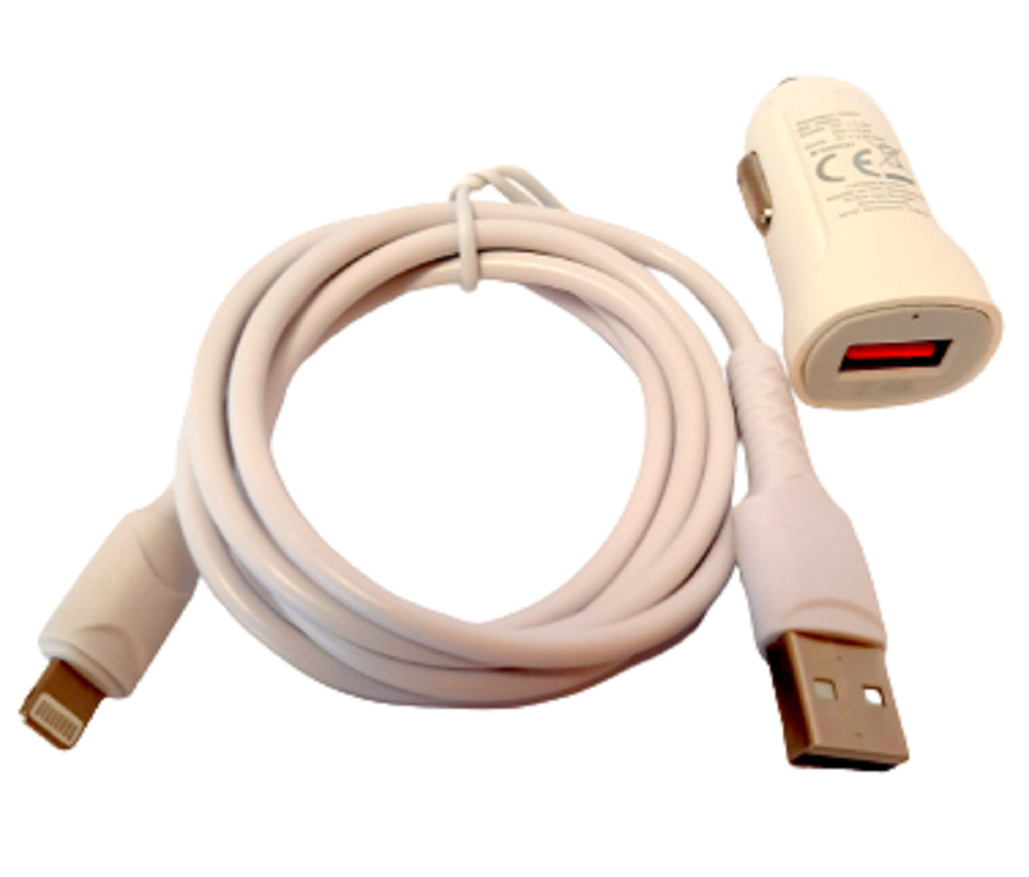 Chargeur allume cigare 12V / 24V USB A&#160; 2.4 A avec c&#226;ble iPhone 1m