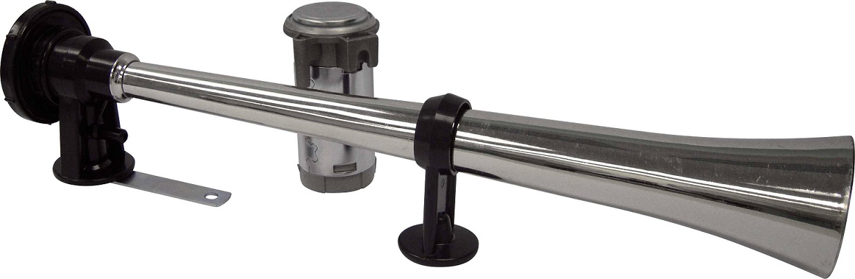 Klaxon chrome 1 trompe 47cm + compresseur air 24V