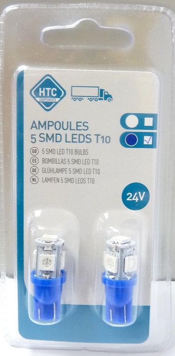 Paire d'ampoules 5 SMD T10 24V bleu