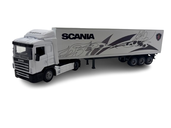 CAMION NEWRAY 1/43&egrave;me SCANIA R124/400 BLANC AVEC REMORQUE
